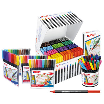 PENS, WASHABLE FIBRE TIP, Edding(R) Colourpen Fine, Assorted, Tub of 42