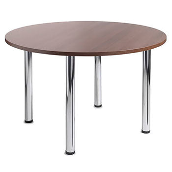 TABLES, CHROME 4 LEG BASE, Circular, 1000mm diameter x 725mm height, Oak