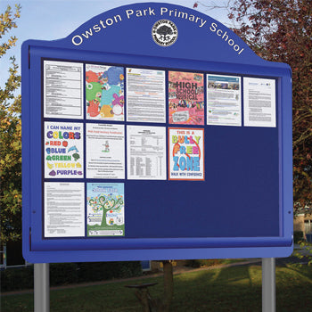 WEATHERSHIELD FREESTANDING CONTOUR OUTDOOR SIGNAGE, Sunken Posts, 1500 x 1400mm height (15xA4 Landscape), Blue