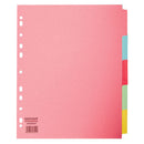 MULTI-PUNCHED TABBED DIVIDERS FOR BINDERS AND FILES, CARD, COLOURED TABS, 5 Positions, Pastel Colours, (A4+) 245 x 297mm, Box of 50 sets of 5