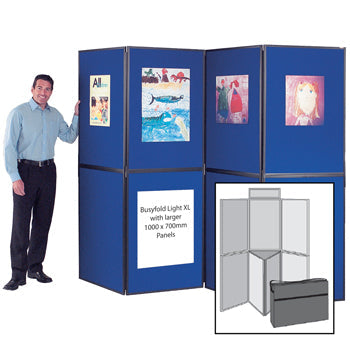 BUSYFOLD(R) FOLDING DISPLAY KITS, Light XL, 7 Panel Unit, With Black Trim, Grey/Blue