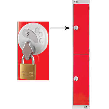 TWO COMPARTMENT LOCKERS WITH SWIVEL CATCH LOCKS, 300 x 450 x 1800mm (w x d x h), Single Bay Locker, Red doors