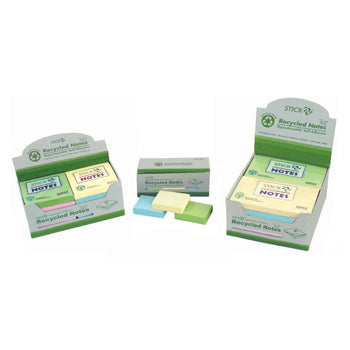 REPOSITIONABLE NOTES, STICK 'N RECYCLED NOTES, Pastel Assorted, 76 x 127mm, Pack of 12