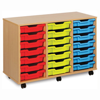MOBILE TRAY UNITS, TRIPLE COLUMN, 21 Shallow Tray, Beech