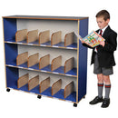 MAPLE EFFECT & PRIMARY COLOUR RANGE, BOOKCASE WITH DRY WIPE BACK, Blue with Maple Dividers, Each