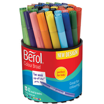 PENS, WASHABLE FIBRE TIP, Berol(R) Colour Broad, Assorted, Tub of 42