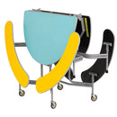 TABLE AND SEATING UNITS, 8 - 12 SEAT OVAL GRADUATE BENCH UNIT, Table Top Blue, Yellow Bench, 660mm height