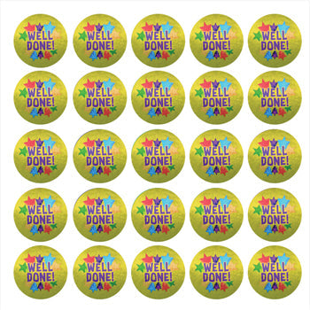 WELL DONE! GOLD METALLIC FOIL STICKERS, Pack of 125