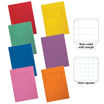 EXERCISE BOOKS, PREMIUM RANGE, 9 x 7'' (229 x 178mm), 80 pages, Purple, 8mm ruled with margin, Pack of 50