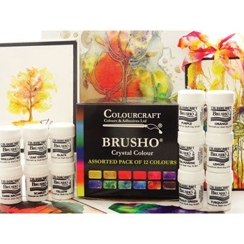 WATERCOLOUR POWDERS, BRUSHO(R) WATERCOLOUR INK POWDER, Introductory Pack, Assorted, Pack of 12  x 15g