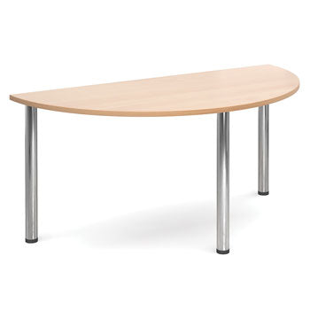 CONFERENCE TABLES, ROUND TUBE LEGS, Semi Circular, 1600 x 800mm depth, White