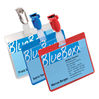 BADGE HOLDERS, PVC with Clip, Blue, Box of 25