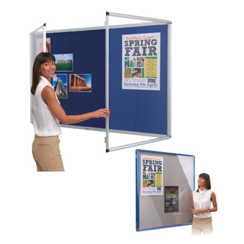 SHIELD(R) TAMPERPROOF NOTICEBOARD, Blue Frame with Grey Cloth, 1800 x 1200mm, Double Door