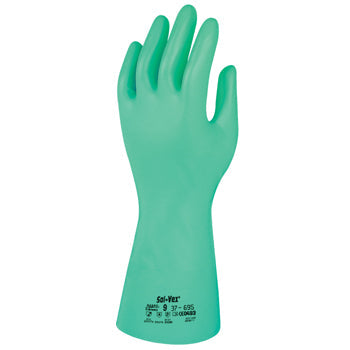 CHEMICAL RESISTANT GLOVES, Heavy Weight, Ansell Sol-Vex(R) 37-695, Small (8), Pair