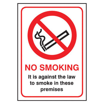 SIGNS, SAFETY, NO SMOKING SIGNS, No Smoking, It is against the law to smoke in these premises, Rigid Plastic, Each