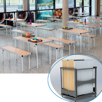 FAST FOLD TROLLEY SET, Table 1220 x 610 x 710mm height Bench 1220 x 305 x 450mm height, Oak