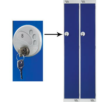 SINGLE COMPARTMENT LOCKERS WITH KEY LOCKS, 300 x 300 x 1800mm (w x d x h), Nest of 2 Lockers, Electric Blue doors