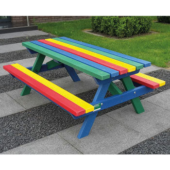 MARMAX RECYCLED PLASTIC PRODUCTS, Heavy Duty Picnic Table, Junior, Rainbow, Each