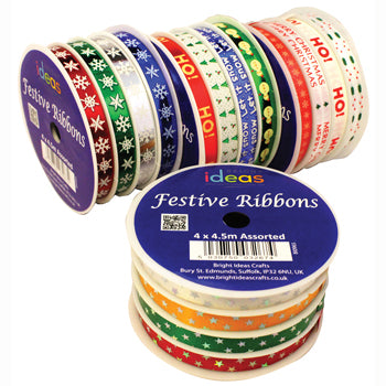 FESTIVE RIBBONS, Pack of 4 spools