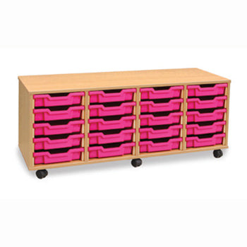 MOBILE TRAY UNITS, FOUR COLUMN, 20 Shallow Tray, Maple