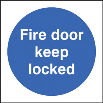 SAFETY SIGNS, MANDATORY FIRE PREVENTION SIGNS, Self Adhesive, Fire door keep locked, 80 x 80mm, Each