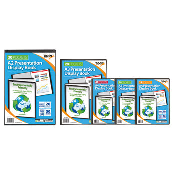 PRESENTATION FOLDERS WITH GLASS CLEAR POCKETS, Recycled Front and Back, A4, 10 pocket, Pack of 12