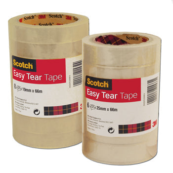 3M(R) SCOTCH(R) 'EASY TEAR' POLYPROPYLENE CLEAR TAPE, Large Core Rolls, 19mm x 66m, Pack of 8