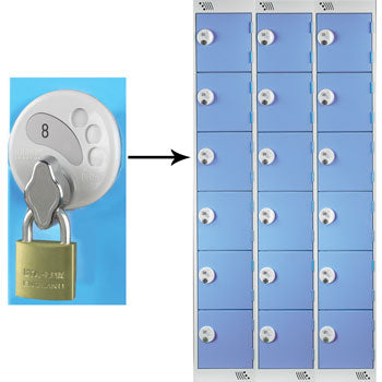SIX COMPARTMENT LOCKERS WITH SWIVEL CATCH LOCKS, 300 x 300 x 1800mm (w x d x h), Nest of 3 Lockers, Red doors