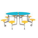 TABLE AND SEATING UNITS, 8 - 12 SEAT OVAL GRADUATE BENCH UNIT, Table Top Lime Green, Yellow Bench, 660mm height