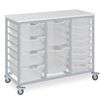 METAL FRAME TRAY UNITS, MOBILE TRAY UNITS, 3 Column, For 24 Trays, Cool Blue