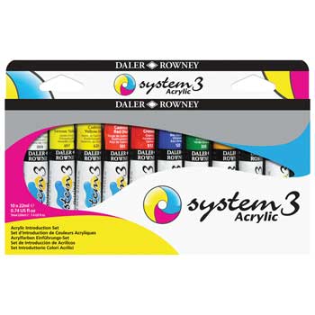 PAINT, ACRYLIC, DALER ROWNEY SYSTEM 3, Small Tube Introductory Pack, 10 x 22ml