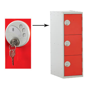 Half Height School Lockers, HALF HEIGHT WITH KEY LOCK, THREE COMPARTMENT, Nest of 3 Lockers, Yellow doors