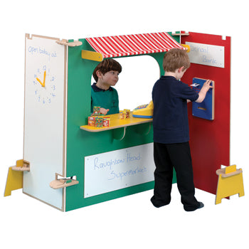 TWOEY TOYS, MAPLE EFFECT & COLOURED PLAY PANEL FURNITURE, Supermarket Stall, For Ages 3+, Coloured