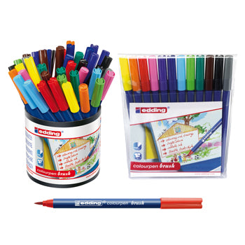 PENS, WASHABLE FIBRE TIP, Edding Colourpen Brush, Assorted, Pack of 12