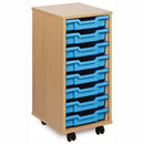 MOBILE TRAY UNITS, SINGLE COLUMN, 8 Shallow Tray, Maple