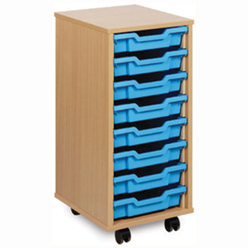 MOBILE TRAY UNITS, SINGLE COLUMN, 8 Shallow Tray, Maple