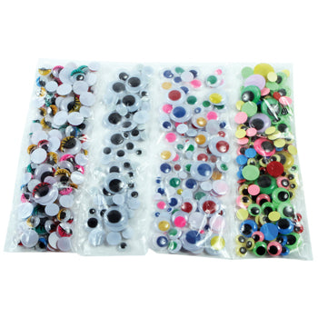 WIGGLY EYES, Assorted Sizes, Black & Multicoloured, Class Pack of 1000