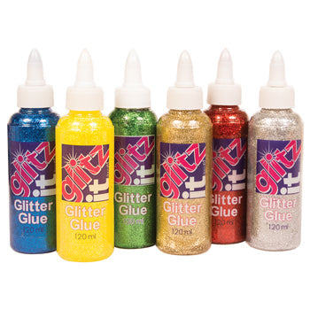 GLITTER GLUE, 3D Outline Set, Pack of 6 x 100ml