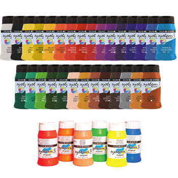 PAINT, ACRYLIC, DALER ROWNEY SYSTEM 3, Individual Colours, Fluorescent Red, 500ml