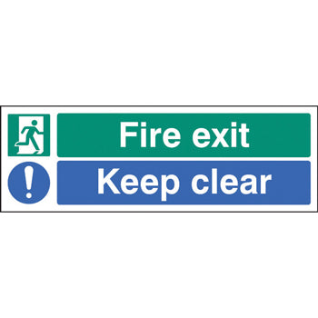 SAFETY SIGNS, FIRE EXIT SIGNS, Self-Adhesive, Fire exit keep clear (Internal use), 450 x 150mm, Each