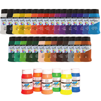 PAINT, ACRYLIC, DALER ROWNEY SYSTEM 3, Individual Colours, Fluorescent Green, 500ml