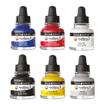 Daler-Rowney System 3 Acrylic Ink Introduction Set, Assorted, Set of 6 x 29.5ml