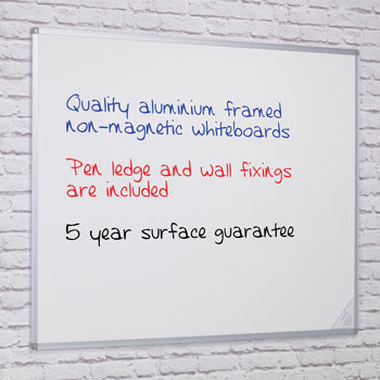 WALL MOUNTED ALUMINIUM FRAMED WHITEBOARDS, Non-Magnetic Drymaster, 5 Year Surface Guarantee, 1800 x 1200mm