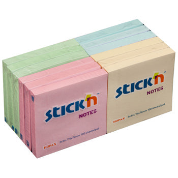 REPOSITIONABLE NOTES, STICK 'N NOTES, Rainbow Assorted, 76 x 76mm, Pack of 12 pads