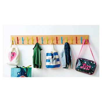 CLOAKROOM RANGE, CLOAKROOM HOOKS, Cloakroom Storage with 16 Hooks, Beech