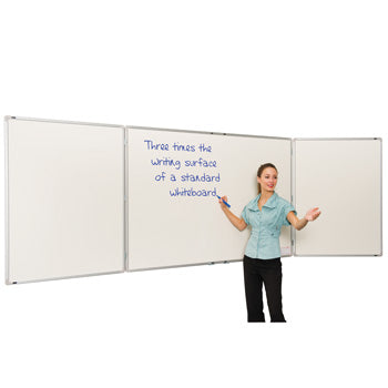 SPACESAVING ALUMINIUM FRAMED WHITEBOARDS, Non-Magnetic Winged, Twin Wing - 5 Surface, Wing size 1200 x 1200mm height each wing, 2400 x 1200mm height