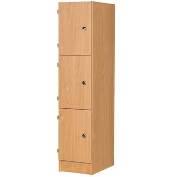 WOODEN LOCKERS, THREE DOOR, With Pull Hole, White