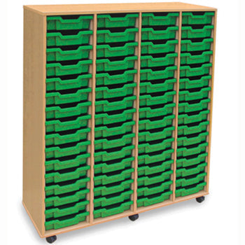 MOBILE TRAY UNITS, FOUR COLUMN, 64 Shallow Tray, Beech