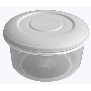 PLASTIC FOOD STORAGE CONTAINERS, Circular with Lid, Freezer Proof, 190mm diameter x 110mm, Each