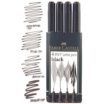 FABER-CASTELL DRAWING PENS, Black, Pack of 4